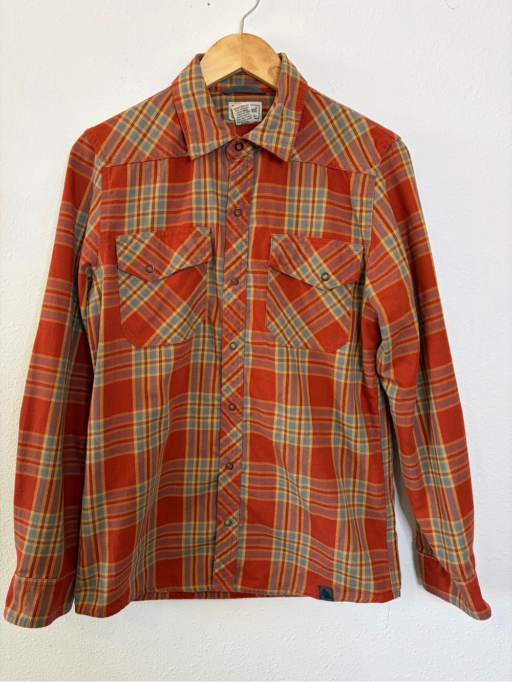 L.L.Bean Katahdin Overland Performance Flannel Plaid Shirt 6% wool S Mens orange